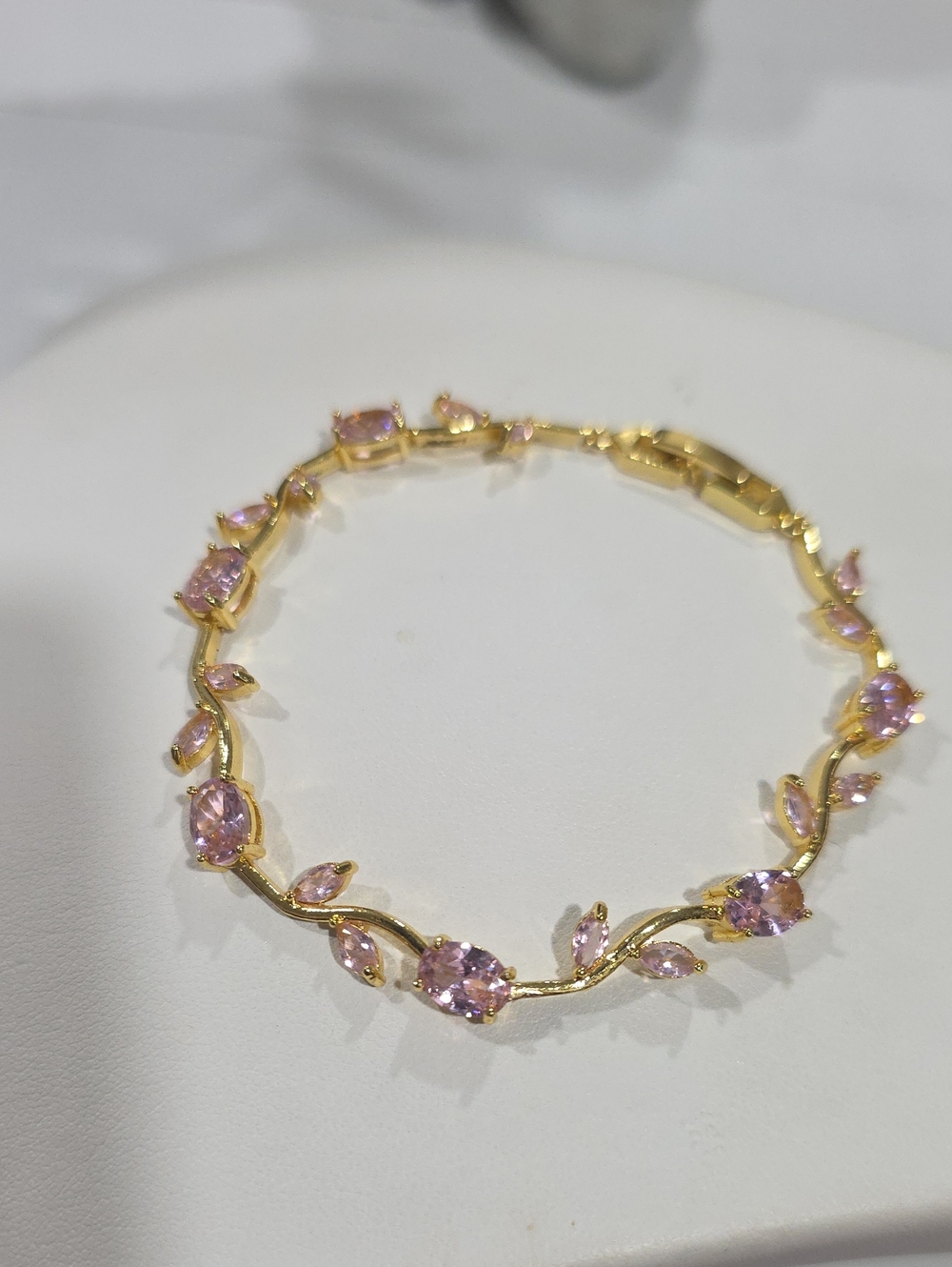 18k Gold-Plated Waterproof Bracelet with Pink Gemstone Accents